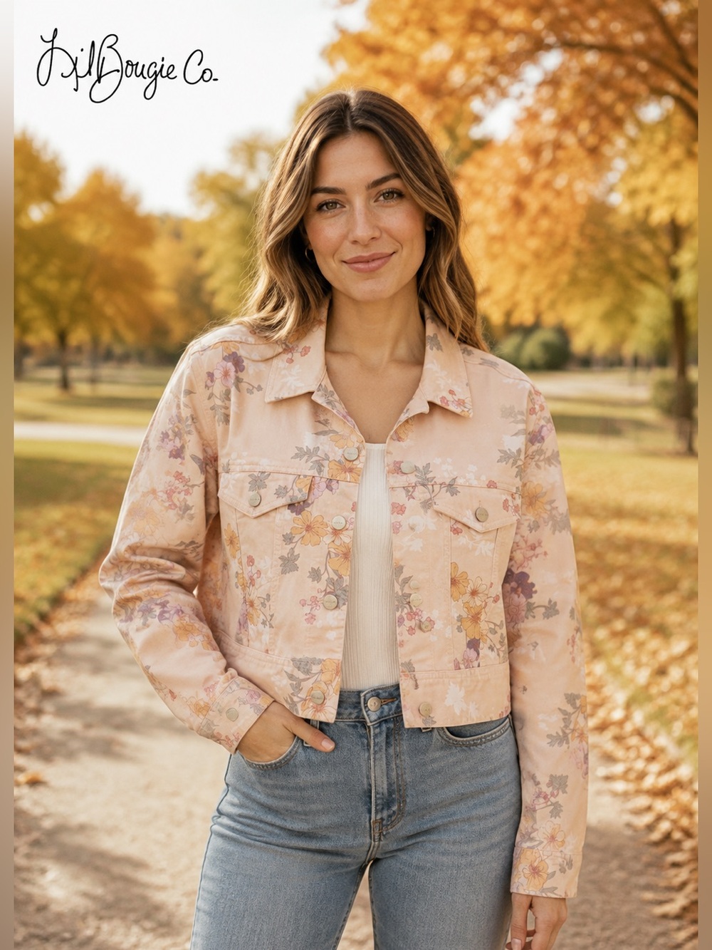 Sanctuary Blush Floral Cropped Jean Jacket - Size Small